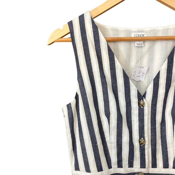 J. Crew L6978 Blue White V-Neck Button Front Stripe Dress 2 - Picture 4 of 5